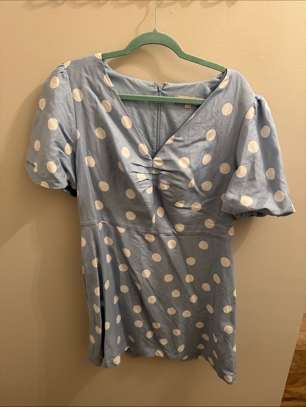 LOFT Light Blue Polka Dot Puff Sleeve Mini Dress